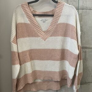 Oversized pink and white American Eagle sweater